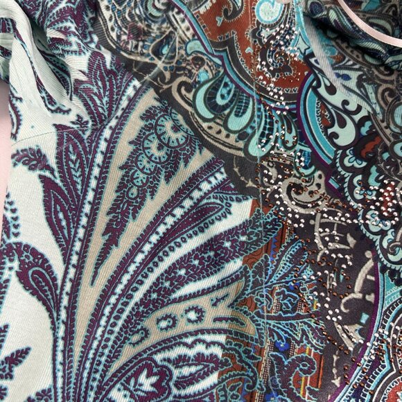 Apt 9 Womens Blouse Top Size Small Green Brown Paisley Embellished 3/4 Sleeves - Picture 5 of 9